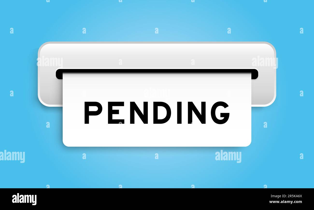 Banner coupon bianco con parola in attesa dalla macchina su sfondo di colore blu Illustrazione Vettoriale