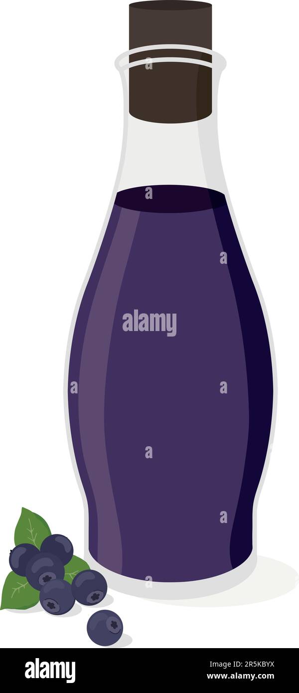 Succo di mirtillo in bottiglia in stile piatto. Illustrazione vettoriale Illustrazione Vettoriale