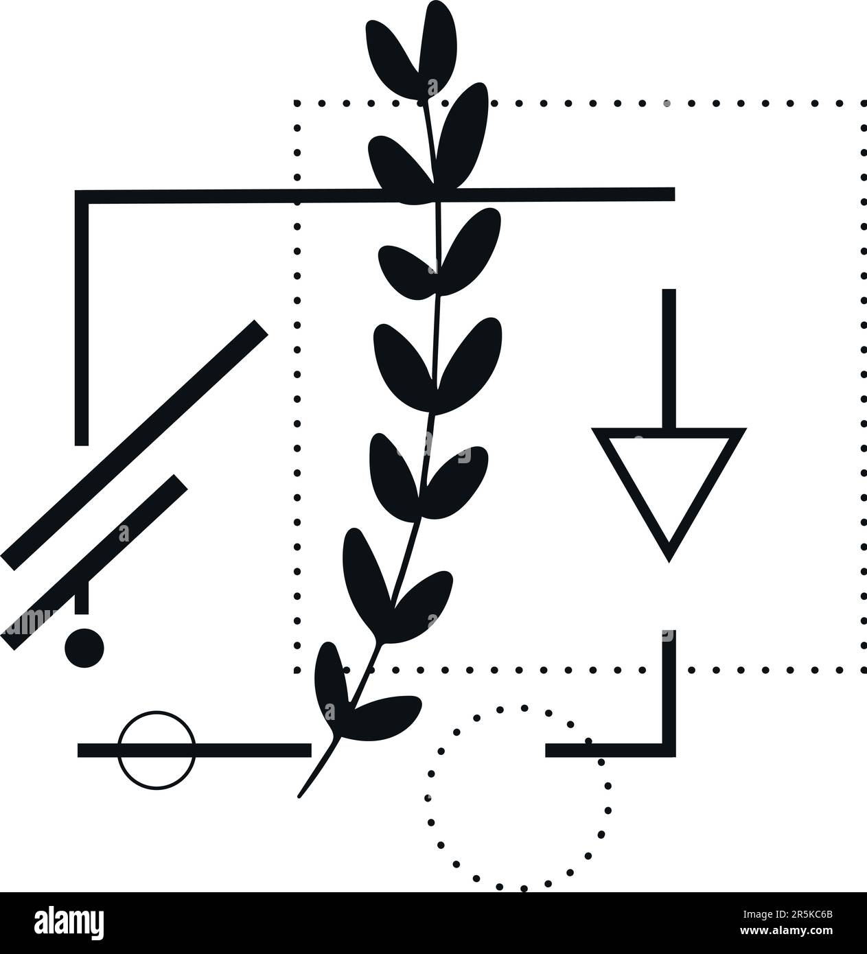 Tatuaggio botanico astratto con elementi geometrici isolati su sfondo bianco. Illustrazione vettoriale Illustrazione Vettoriale