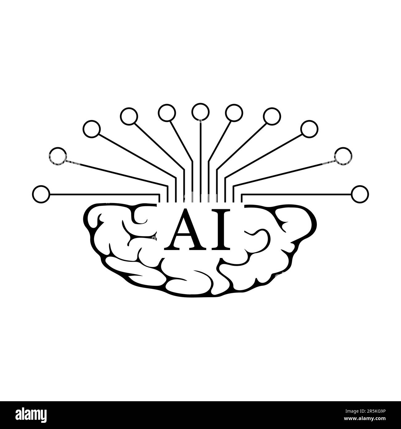 Un'icona di intelligenza artificiale nera piatta è un elemento di design grafico elegante e raffinato che rappresenta il concetto di intelligenza artificiale o intelligenza artificiale. Illustrazione Vettoriale