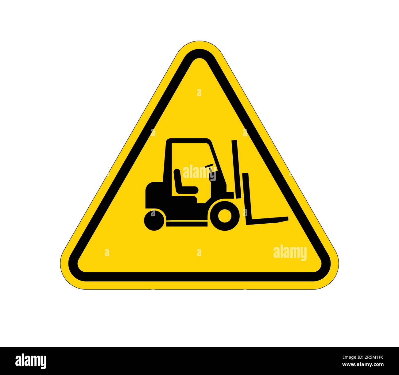 semplice carrello elevatore a forche in triangolo giallo segnale di avvertimento vettore isolato su sfondo bianco Illustrazione Vettoriale