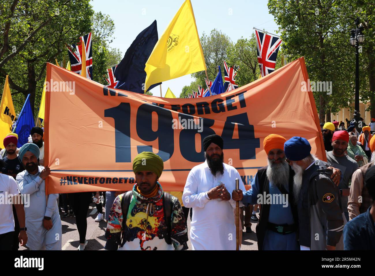 Londra, Regno Unito. 04 giugno 2023. La nazione Sikh britannica segna il 39th° anniversario della battaglia di Amritsar e dell'attacco dell'esercito di Stato indiano contro Sri Darbar Sahib Amritsar nel giugno 1984. Credit: Waldemar Sikora/Alamy Live News Foto Stock