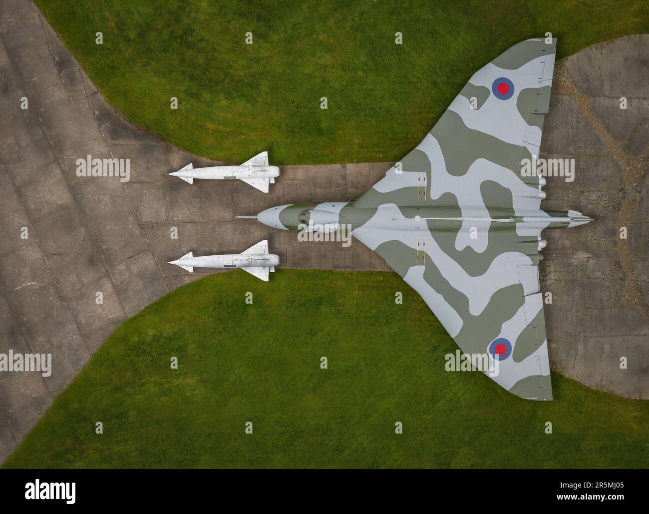 Vulcan Bomber. Bombardiere nucleare della Guerra fredda con missili e bombe. Avro Vulcan, usato nella guerra fredda e nelle Falkland. Foto Stock