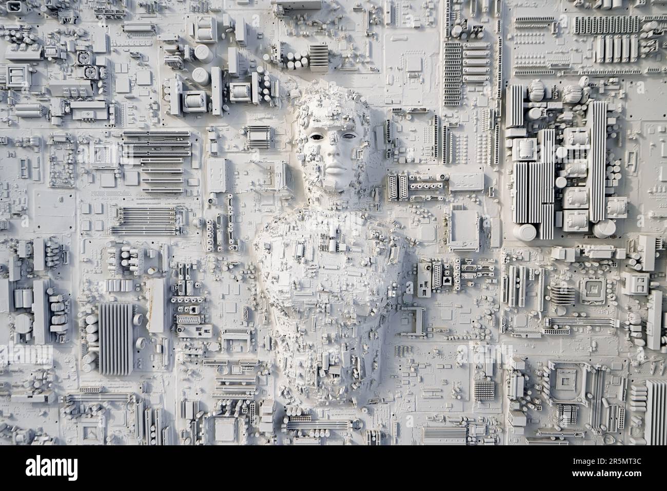 Installazione artistica. Il futuro dell'umanità a rischio dell'innovazione tecnologica e dell'intelligenza artificiale. Dubai, Emirati Arabi Uniti - Aprile, 2023 Foto Stock