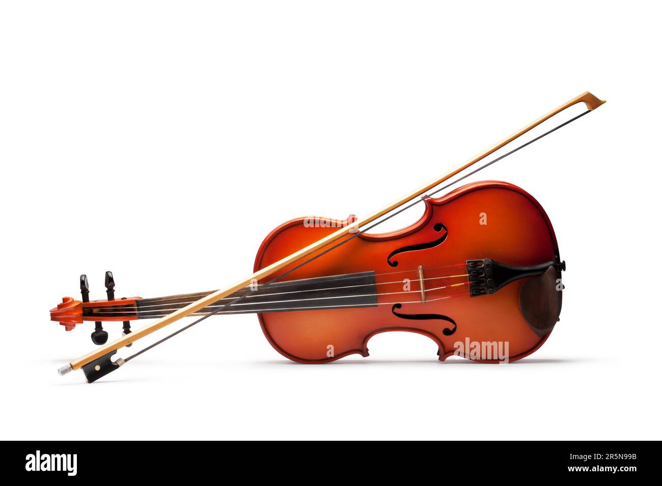 Il violino e la prua su sfondo bianco Foto Stock