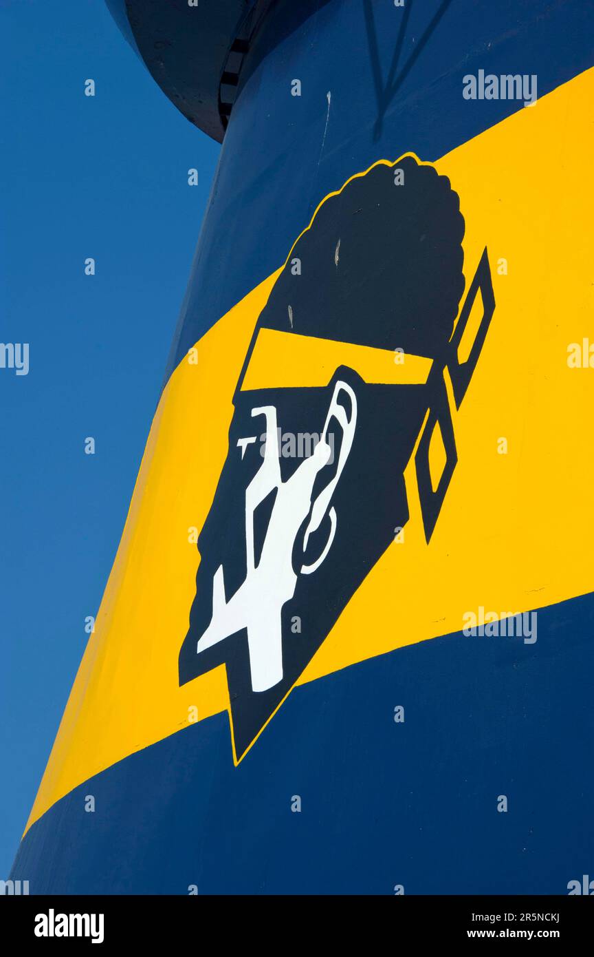 Traghetto, Corsica, Francia, Corsica Ferries e Sardegna Ferries, stemma della Corsica, simbolo della libertà della Corsica Foto Stock