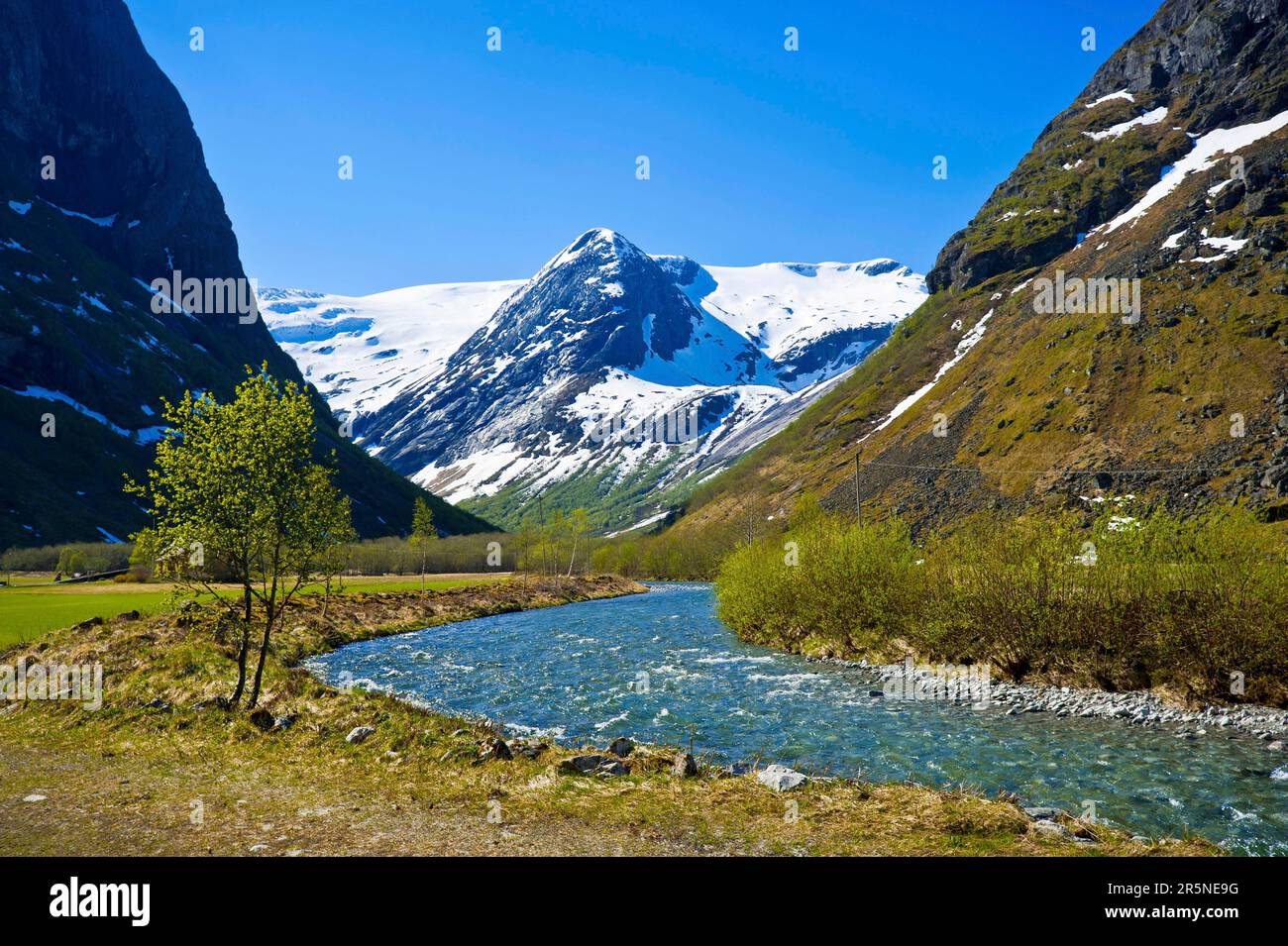 Fiume, nasjonalpark, Parco Nazionale di Breheimen, Bergen, Provincia di Hordaland, Norvegia Foto Stock