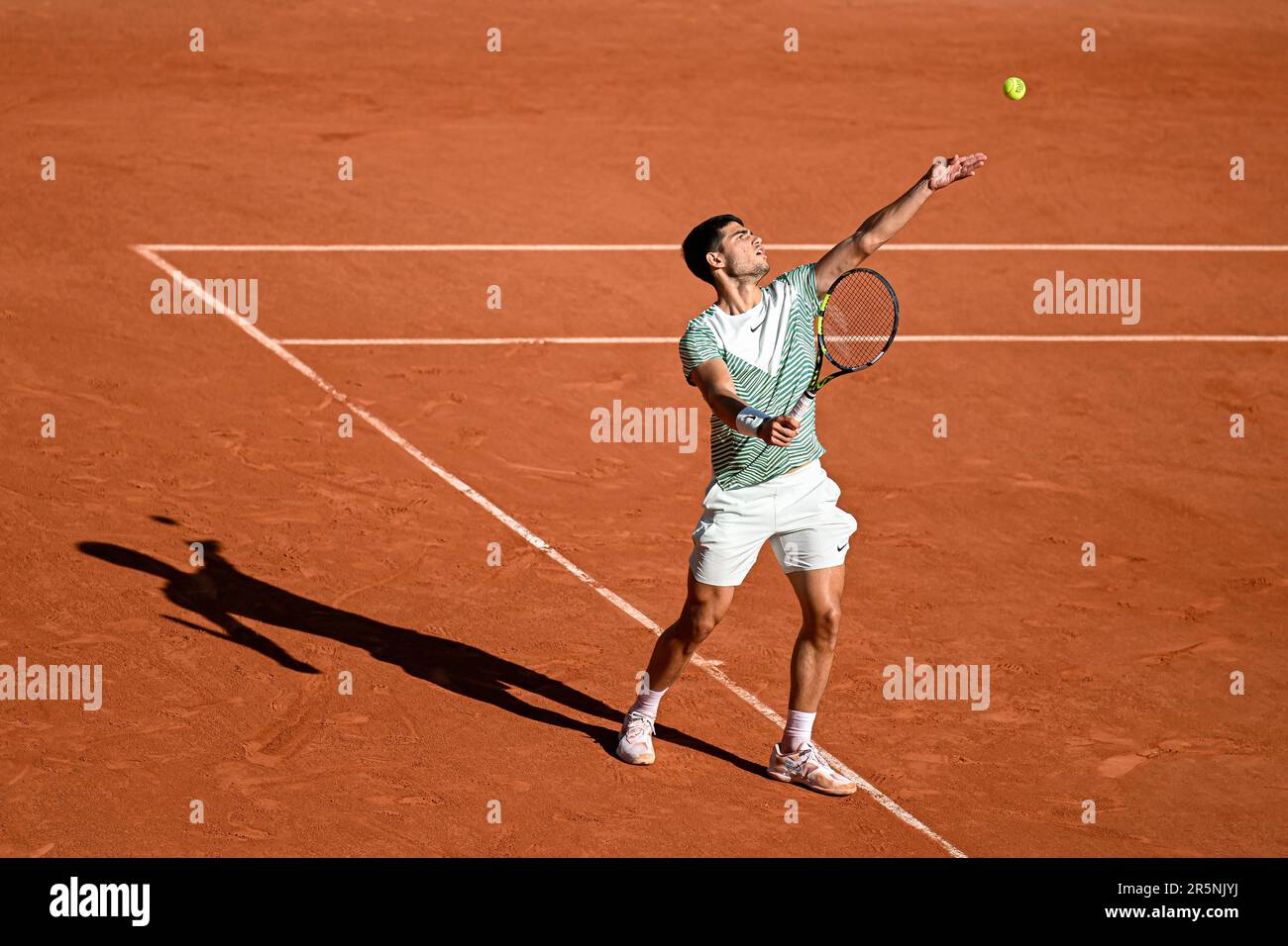 Carlos Alcaraz Garfia di Spagna durante il torneo di tennis French Open, Grand Slam il 4 giugno 2023 allo stadio Roland Garros di Parigi. Foto Stock