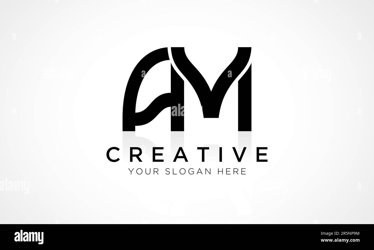 MODELLO vettoriale per il design del logo DELLA lettera AM. Lettera iniziale alfabetica AM Logo Design con riflessione lucida Business Illustration. Illustrazione Vettoriale