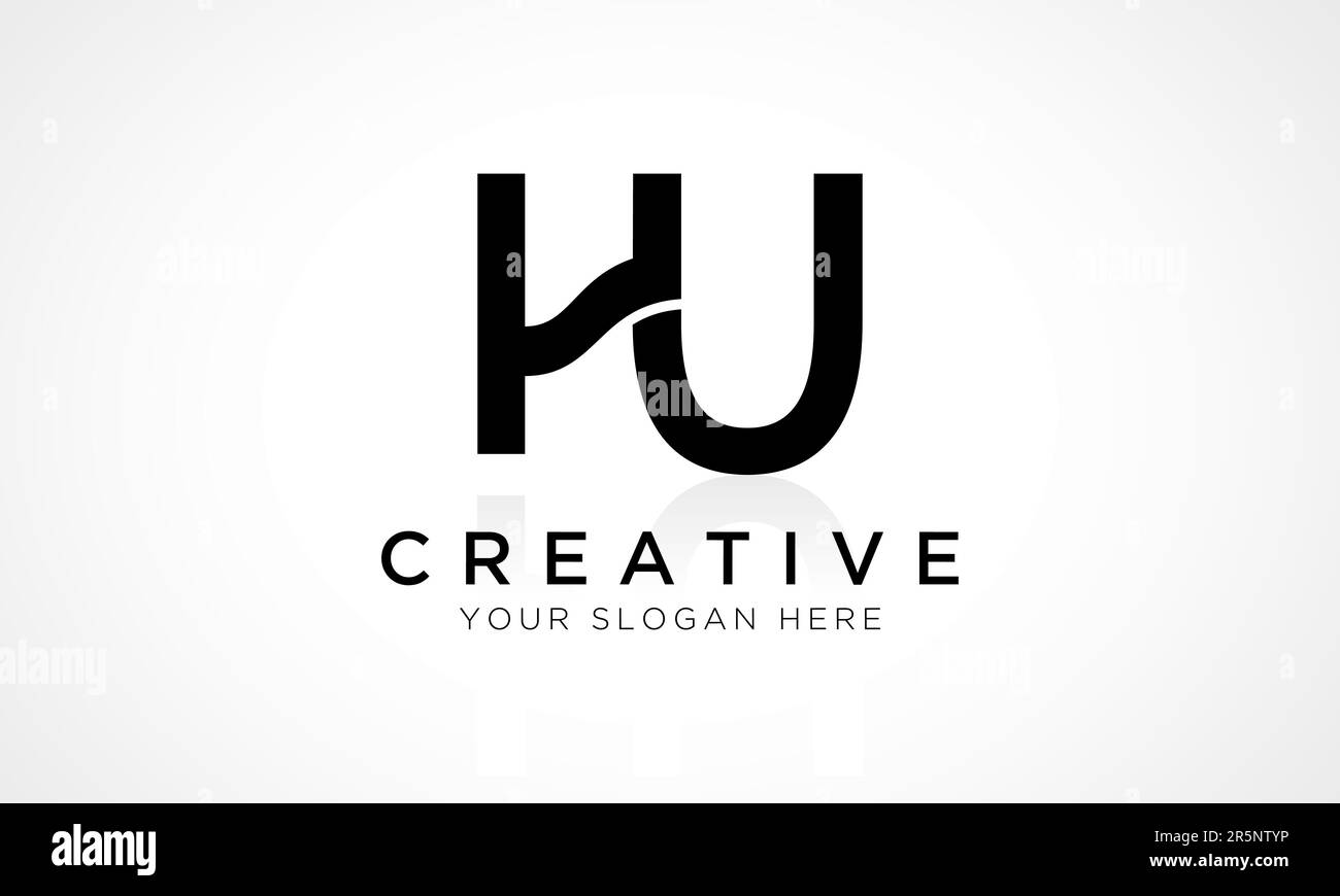Modello vettoriale per il design del logo HU Letter. Lettera iniziale alfabetica HU Logo Design con riflessione lucida Illustrazione aziendale. Illustrazione Vettoriale