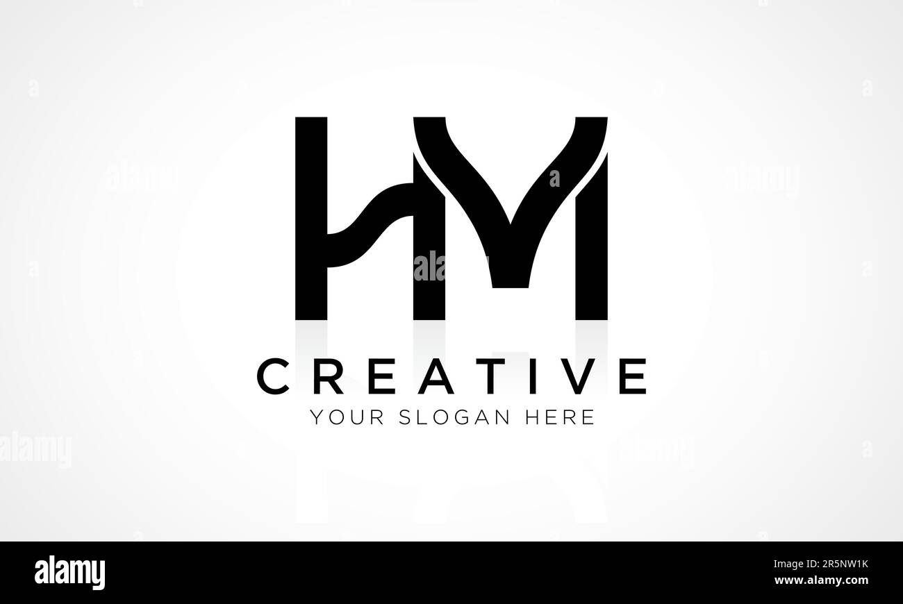 Modello vettoriale con logo HM Letter Design. Lettera iniziale alfabetica HM Logo Design con riflessione lucida Illustrazione aziendale. Illustrazione Vettoriale