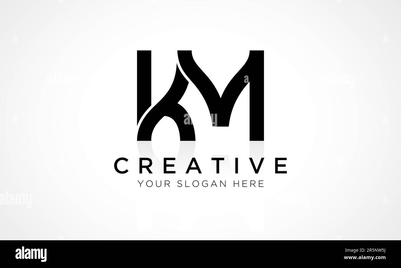 MODELLO vettoriale di disegno del logo DELLA lettera KM. Lettera iniziale lettera LETTERA KM Logo Design con riflessione lucida Illustrazione aziendale. Illustrazione Vettoriale