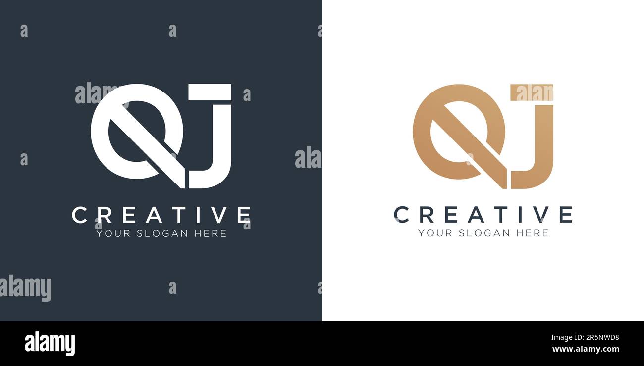 Modello con logo Qj Luxury Letter in colore oro e bianco. Logo Qj Letter di lusso iniziale. Design di un bellissimo logo per il marchio di un'azienda di lusso. Illustrazione Vettoriale