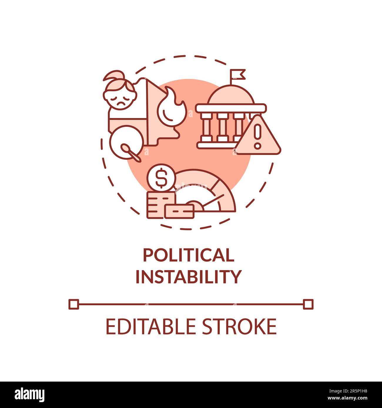 Instabilità politica concetto rosso icona Illustrazione Vettoriale