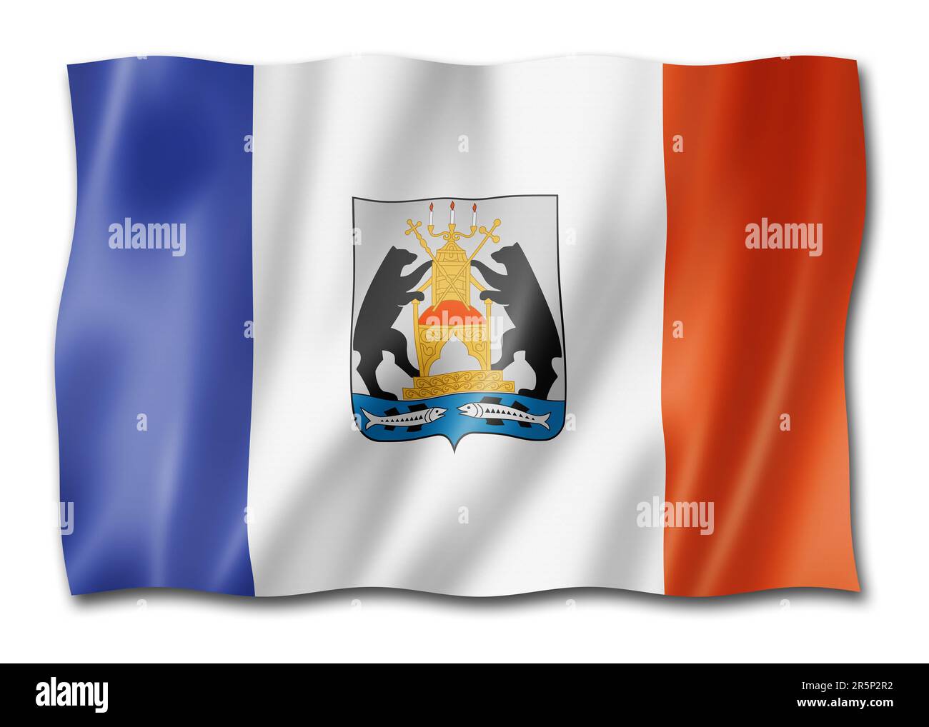 Novgorod state - Oblast - bandiera, Russia collezione di banner ondulati. Illustrazione 3D Foto Stock
