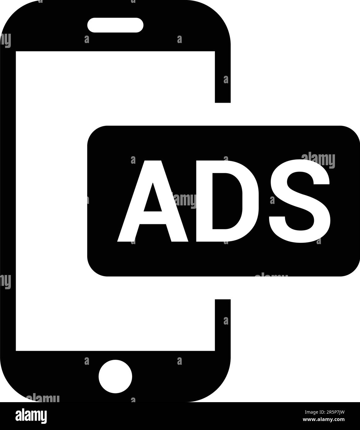 Annunci per dispositivi mobili, icona pubblicitaria. Uso commerciale, file stampati e presentazioni, materiali promozionali, Web o qualsiasi tipo di progetto di progettazione. Illustrazione Vettoriale