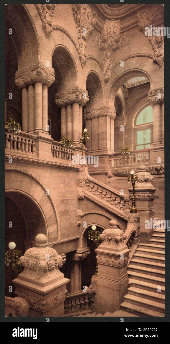 Photochrom Print, 1900, 1890, New York state, Staircase to the Capitol, Albany, N.Y. Foto Stock