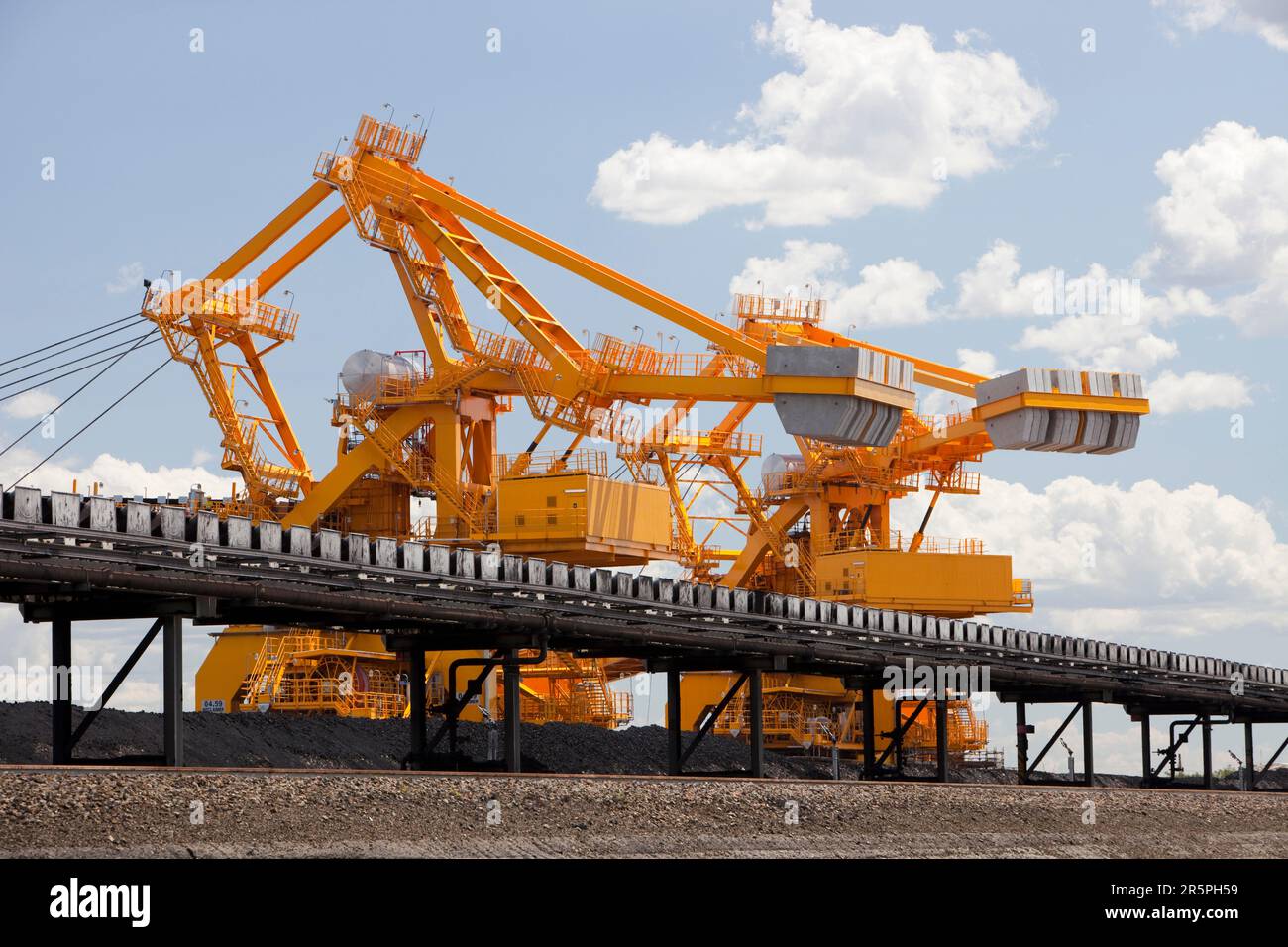 Macchine per la movimentazione del carbone a Port Waratah a Newcastle, il più grande porto di carbone del mondo. Il carbone proveniente dalle miniere di carbone a cielo aperto della Hunter Valley viene esportato in tutto il mondo da qui Foto Stock