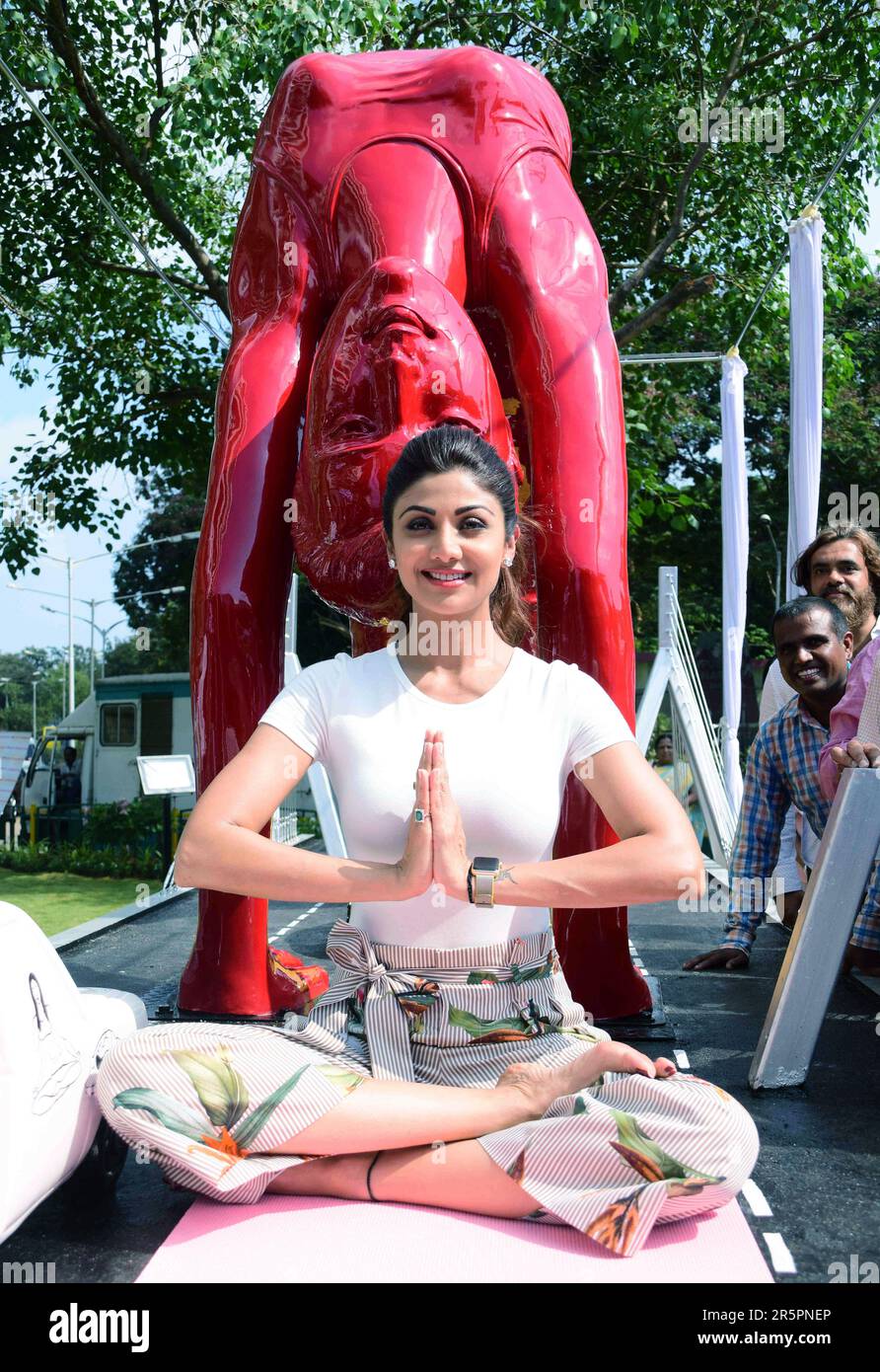 Shilpa Shetty, Shilpa Shetty Kundra, attrice indiana, lancio della statua dello Yoga, Mumbai, India, 17 maggio 2017 Foto Stock