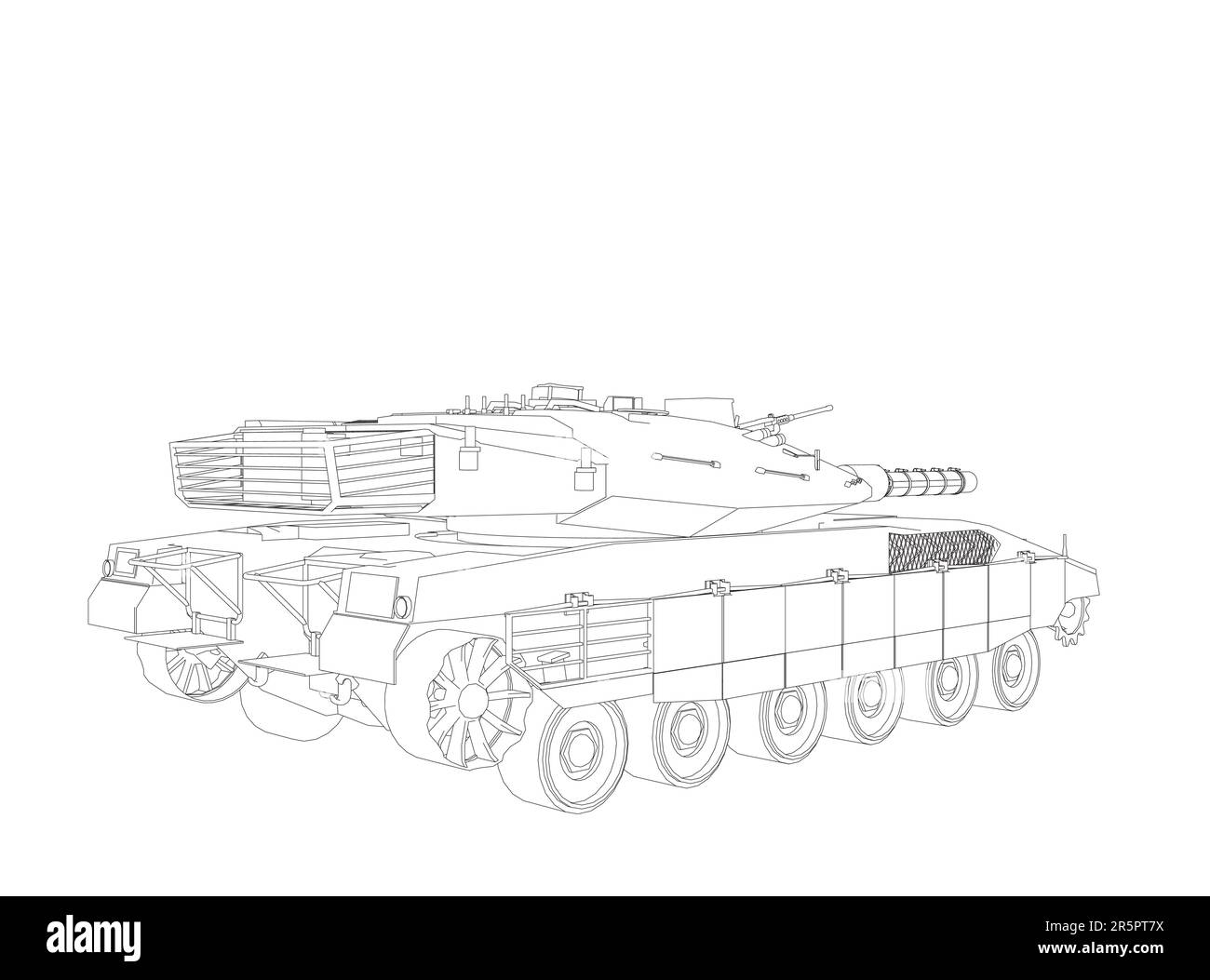 Immagine vettoriale isolata per concetti militari. Serbatoio militare. Attrezzature militari. Progetto di serbatoio realistico. Macchina blindata dettagliata. Disegno industriale. Illustrazione Vettoriale