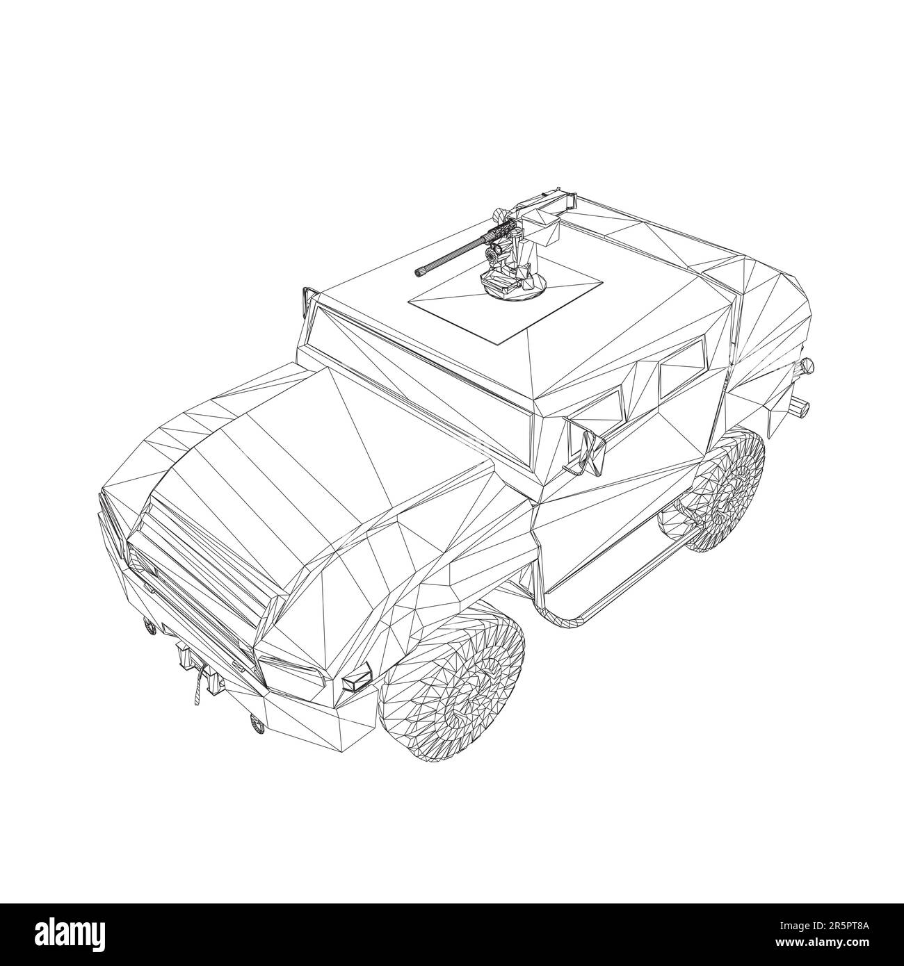 Trasporto camion esercito per l'operazione vettore guerra disegno illustrazione. Camion nel deserto. 3D macchina blindata. SUV militare wireframe. Veicolo fuoristrada. VEC Illustrazione Vettoriale