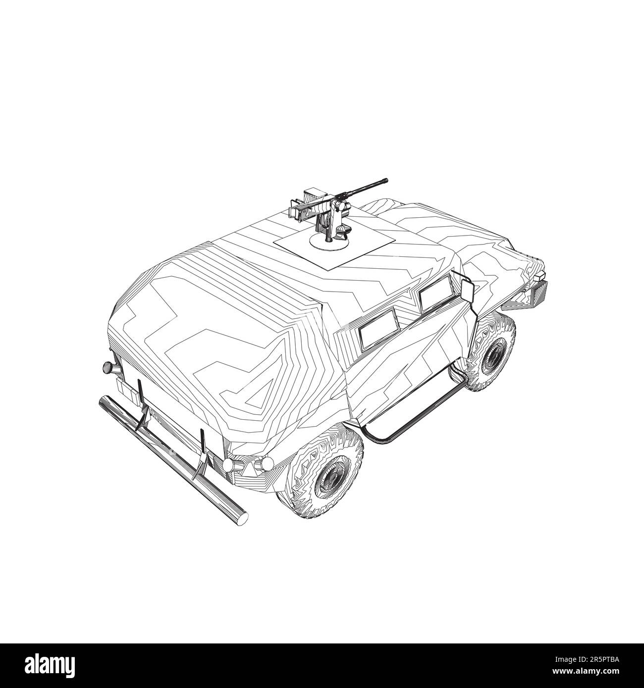 Trasporto camion esercito per l'operazione vettore guerra disegno illustrazione. Camion nel deserto. Auto blindata leggera. Delineare il SUV militare. Veicolo fuoristrada. Ve Illustrazione Vettoriale