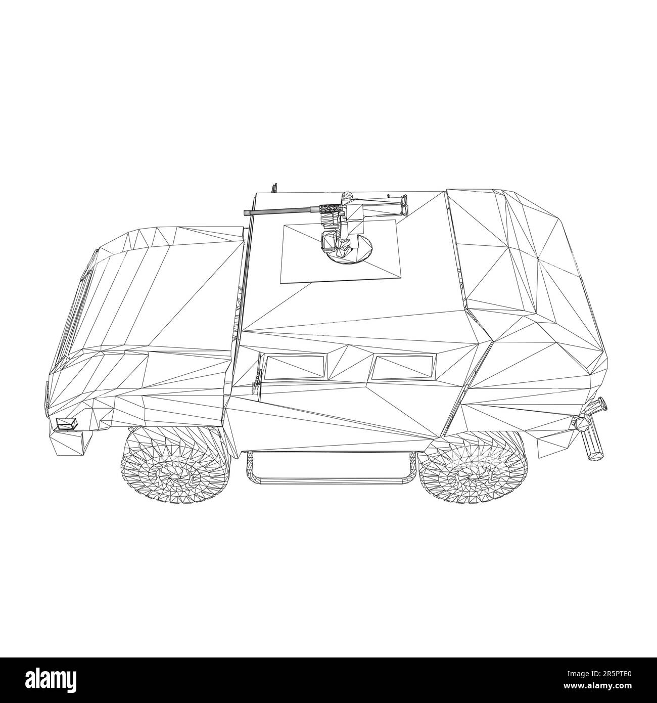 Trasporto camion esercito per l'operazione vettore guerra disegno illustrazione. Camion nel deserto. 3D macchina blindata. SUV militare wireframe. Veicolo fuoristrada. VEC Illustrazione Vettoriale