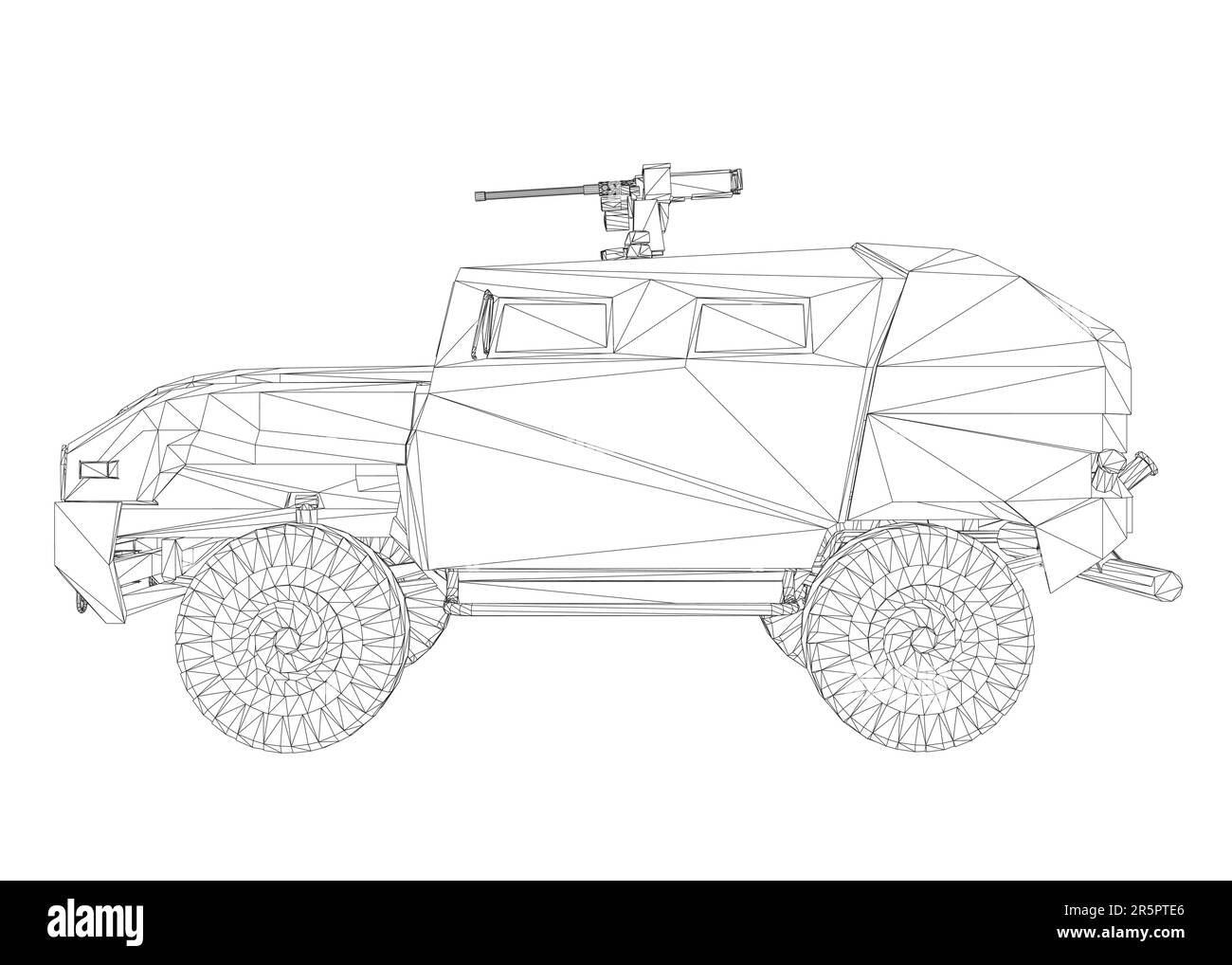 Trasporto camion esercito per l'operazione vettore guerra disegno illustrazione. Camion nel deserto. 3D macchina blindata. SUV militare wireframe. Veicolo fuoristrada. VEC Illustrazione Vettoriale