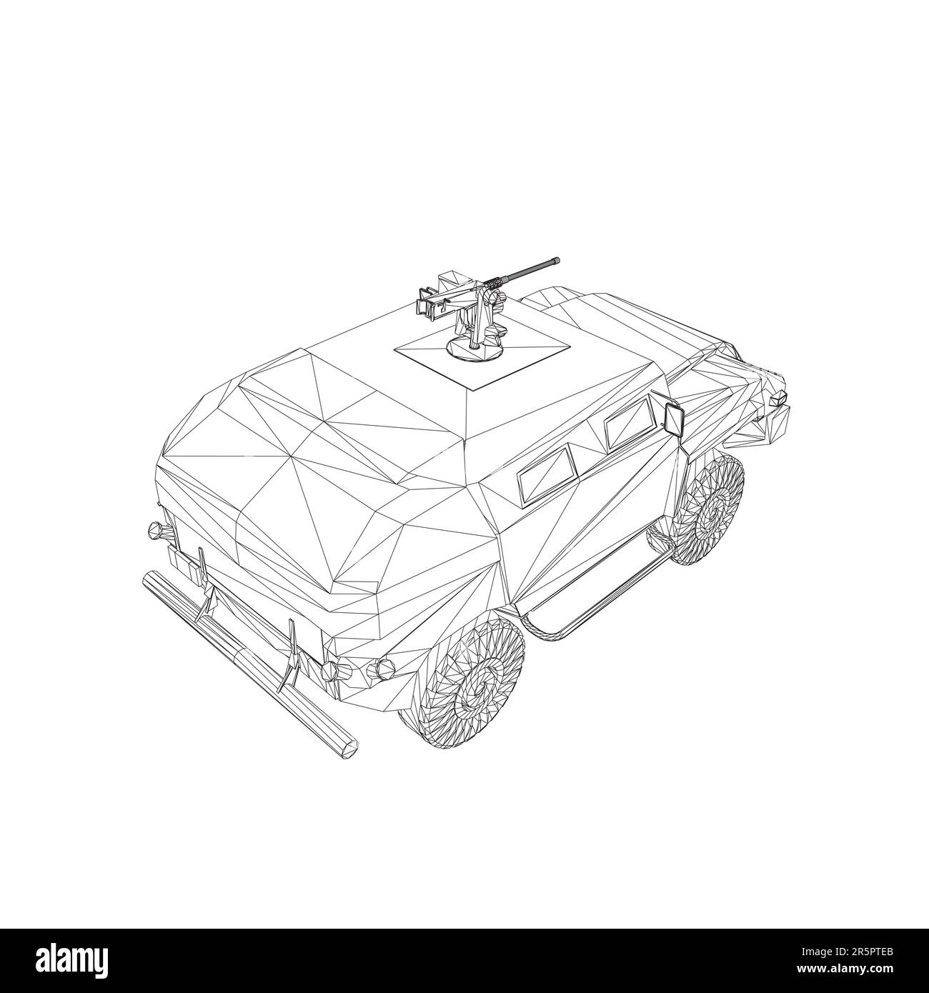Trasporto camion esercito per l'operazione vettore guerra disegno illustrazione. Camion nel deserto. 3D macchina blindata. SUV militare wireframe. Veicolo fuoristrada. VEC Illustrazione Vettoriale