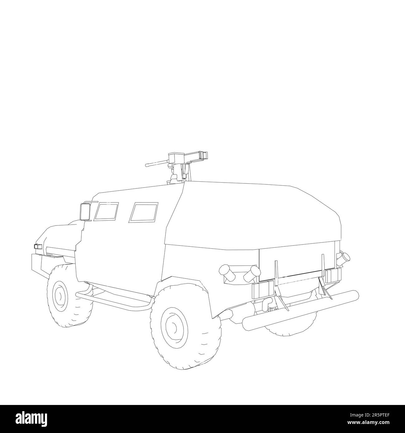 Trasporto camion esercito per l'operazione vettore guerra disegno illustrazione. Camion nel deserto. Auto blindata leggera. Delineare il SUV militare. Veicolo fuoristrada. Ve Illustrazione Vettoriale