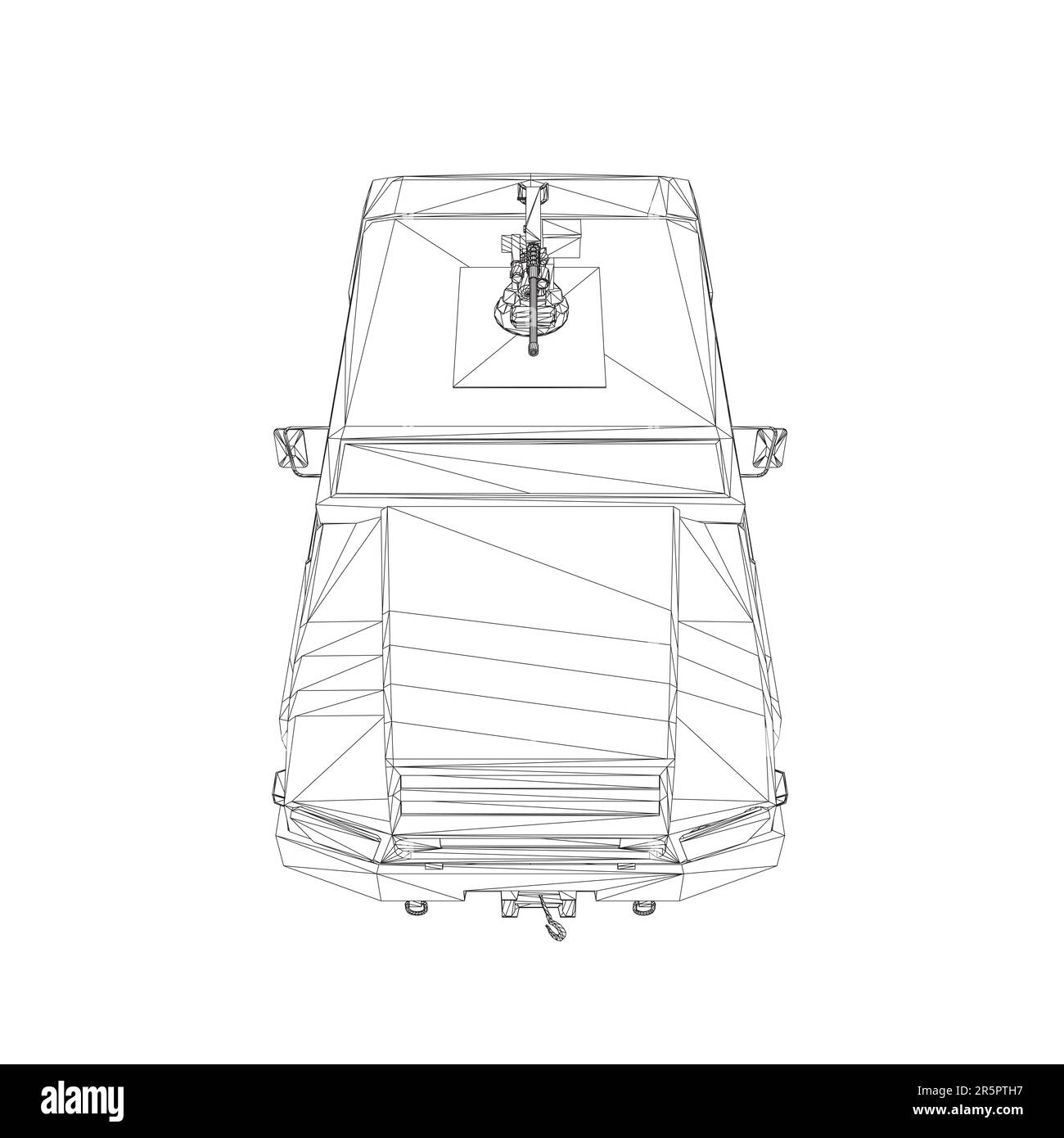Trasporto camion esercito per l'operazione vettore guerra disegno illustrazione. Camion nel deserto. 3D macchina blindata. SUV militare wireframe. Veicolo fuoristrada. VEC Illustrazione Vettoriale