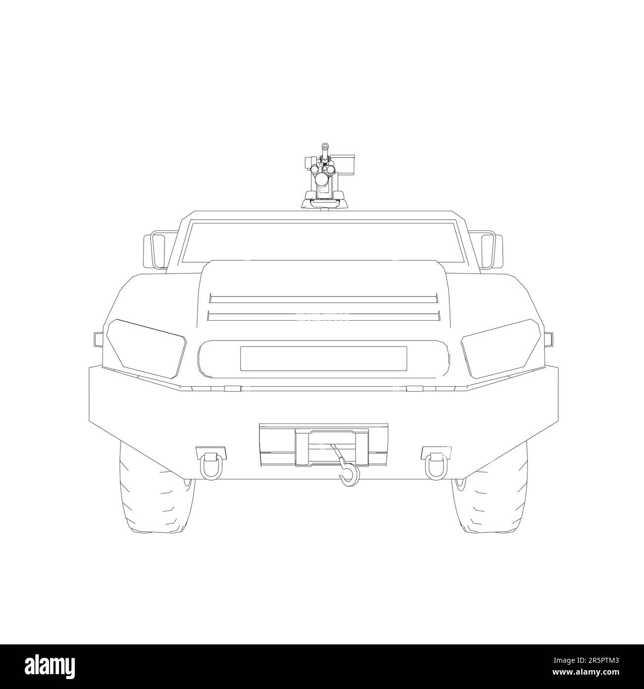 Trasporto camion esercito per l'operazione vettore guerra disegno illustrazione. Camion nel deserto. Auto blindata leggera. Delineare il SUV militare. Veicolo fuoristrada. Ve Illustrazione Vettoriale