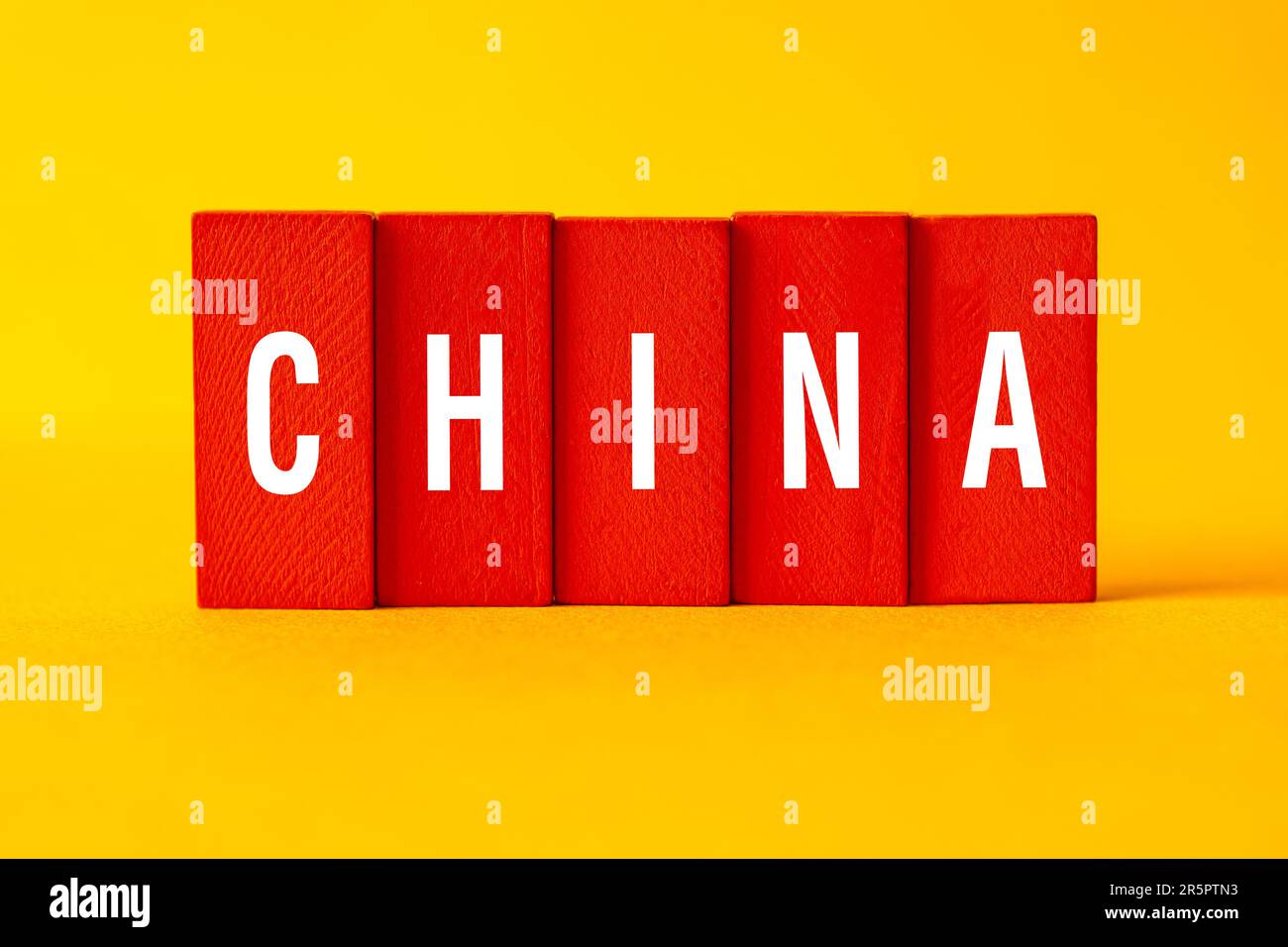 Cina - concetto di parola su blocchi di costruzione, testo Foto Stock