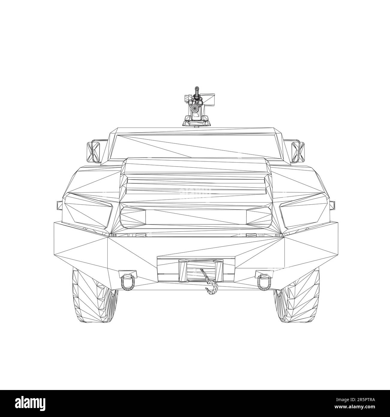 Trasporto camion esercito per l'operazione vettore guerra disegno illustrazione. Camion nel deserto. 3D macchina blindata. SUV militare wireframe. Veicolo fuoristrada. VEC Illustrazione Vettoriale