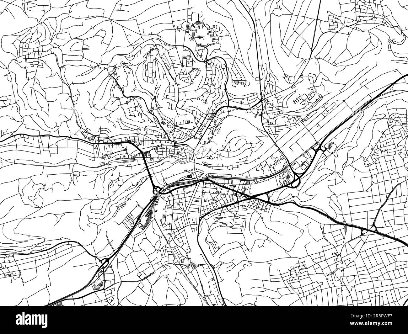 Mappa stradale vettoriale della città di Tubingen in Germania su sfondo bianco. Foto Stock