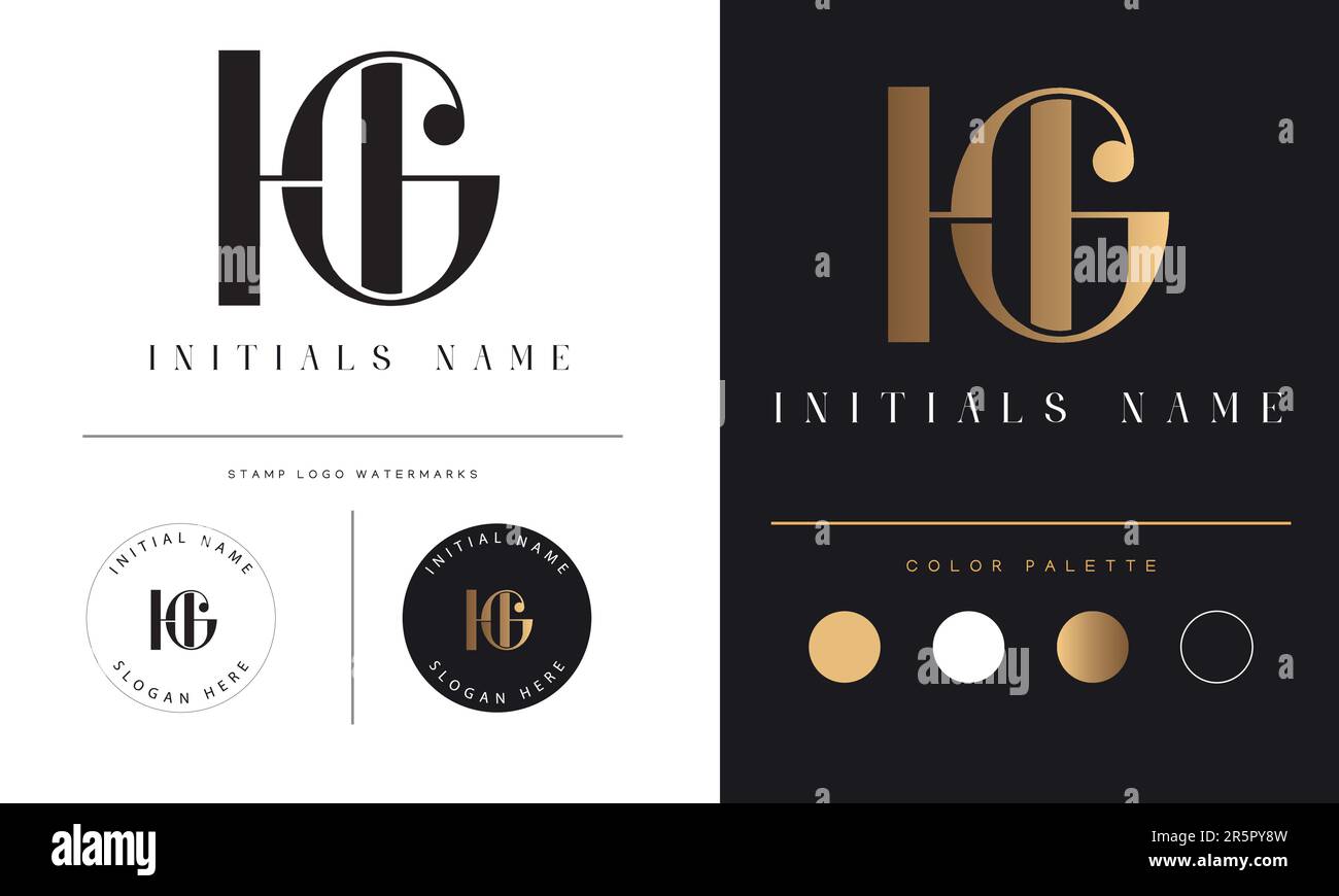 Logo in formato lettera monogramma iniziale HG o HG di lusso Illustrazione Vettoriale