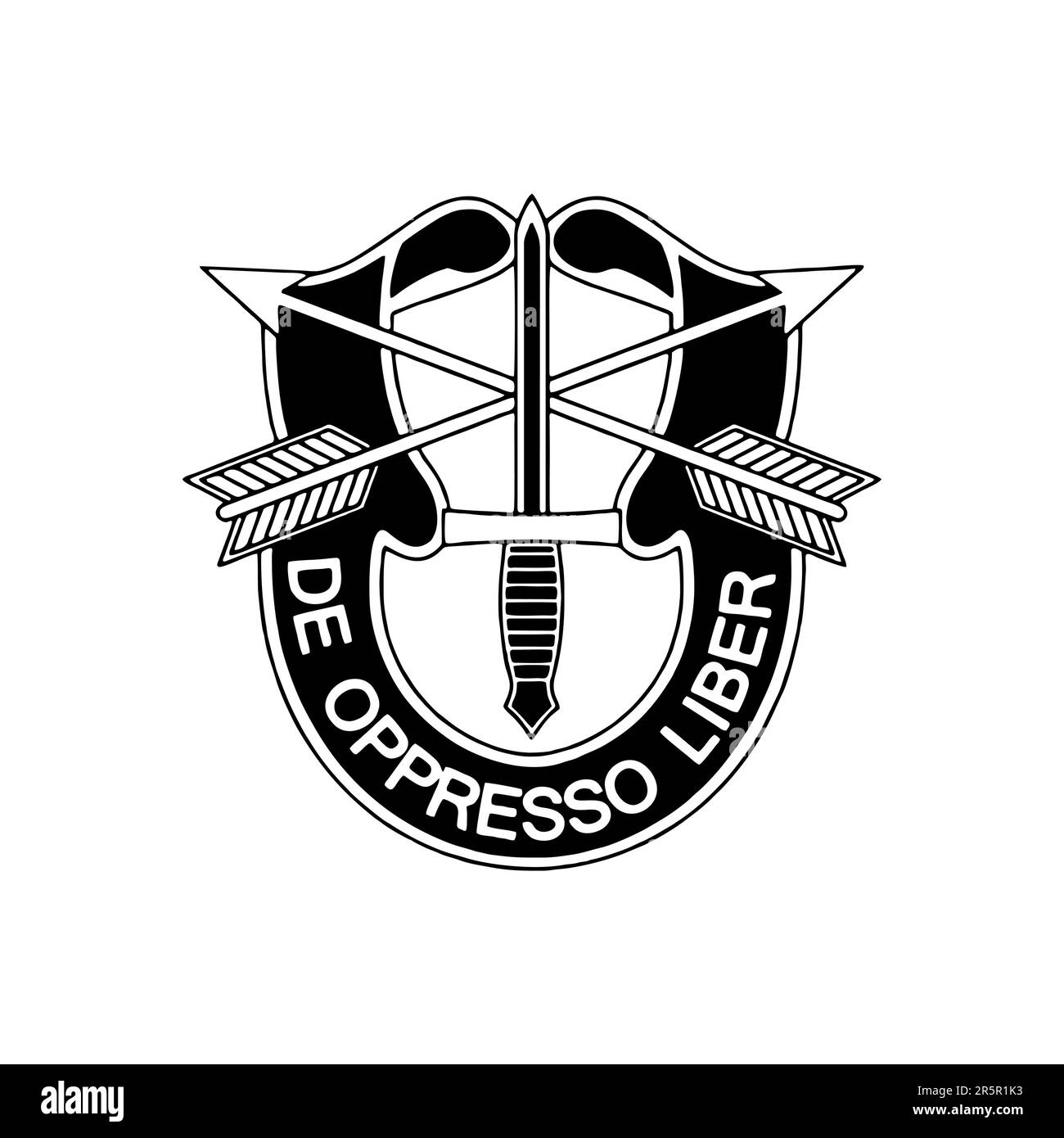 Emblema dei gruppi delle forze speciali dell'esercito statunitense Green Berets. De Oppresso Liber Illustrazione Vettoriale