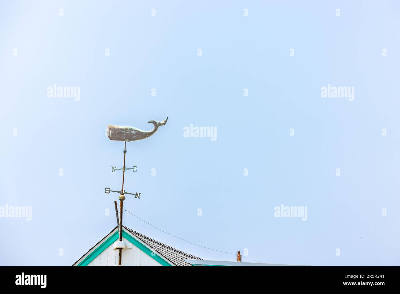 Una vecchia paletta a forma di balena sul tetto Foto Stock