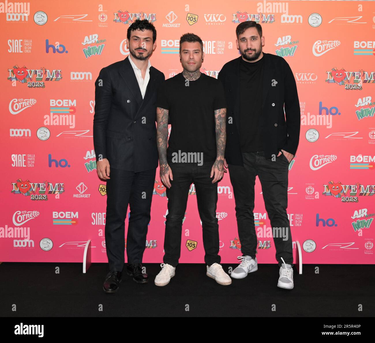 Milano, . 05th giugno, 2023. Milano, Italia LOVE MI 2023 photocall Presentation evento concerto il 27 2023 giugno in Piazza Duomo nella foto: Fedez, Tommaso Sacchi Assessore alla cultura del comune di Milano, Clemente Zard CEO vivo concerti Credit: Independent Photo Agency Srl/Alamy Live News Credit: Independent Photo Agency/Alamy Live News Foto Stock