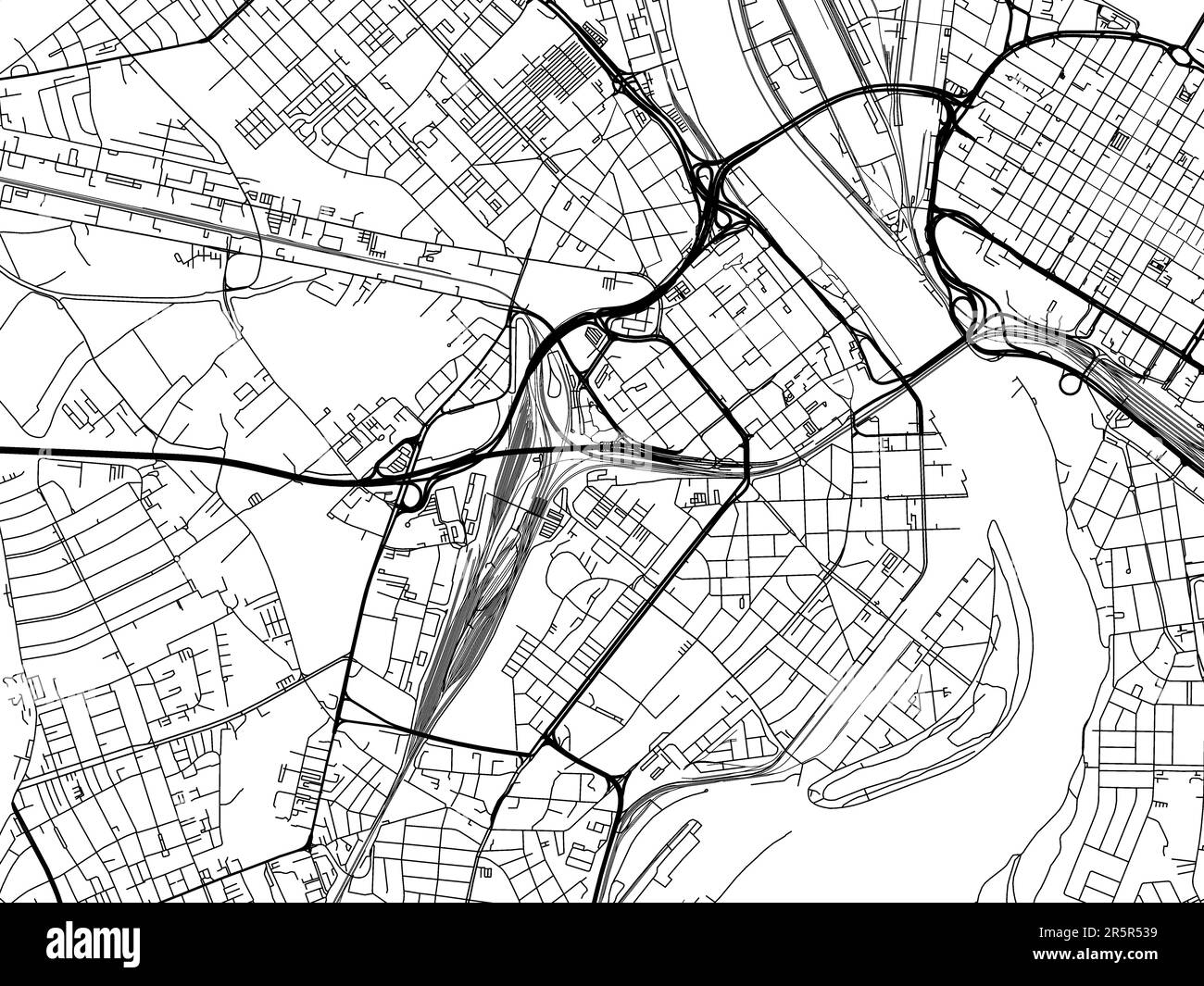 Mappa stradale vettoriale della città di Ludwigshafen am Rhein in Germania su sfondo bianco. Foto Stock