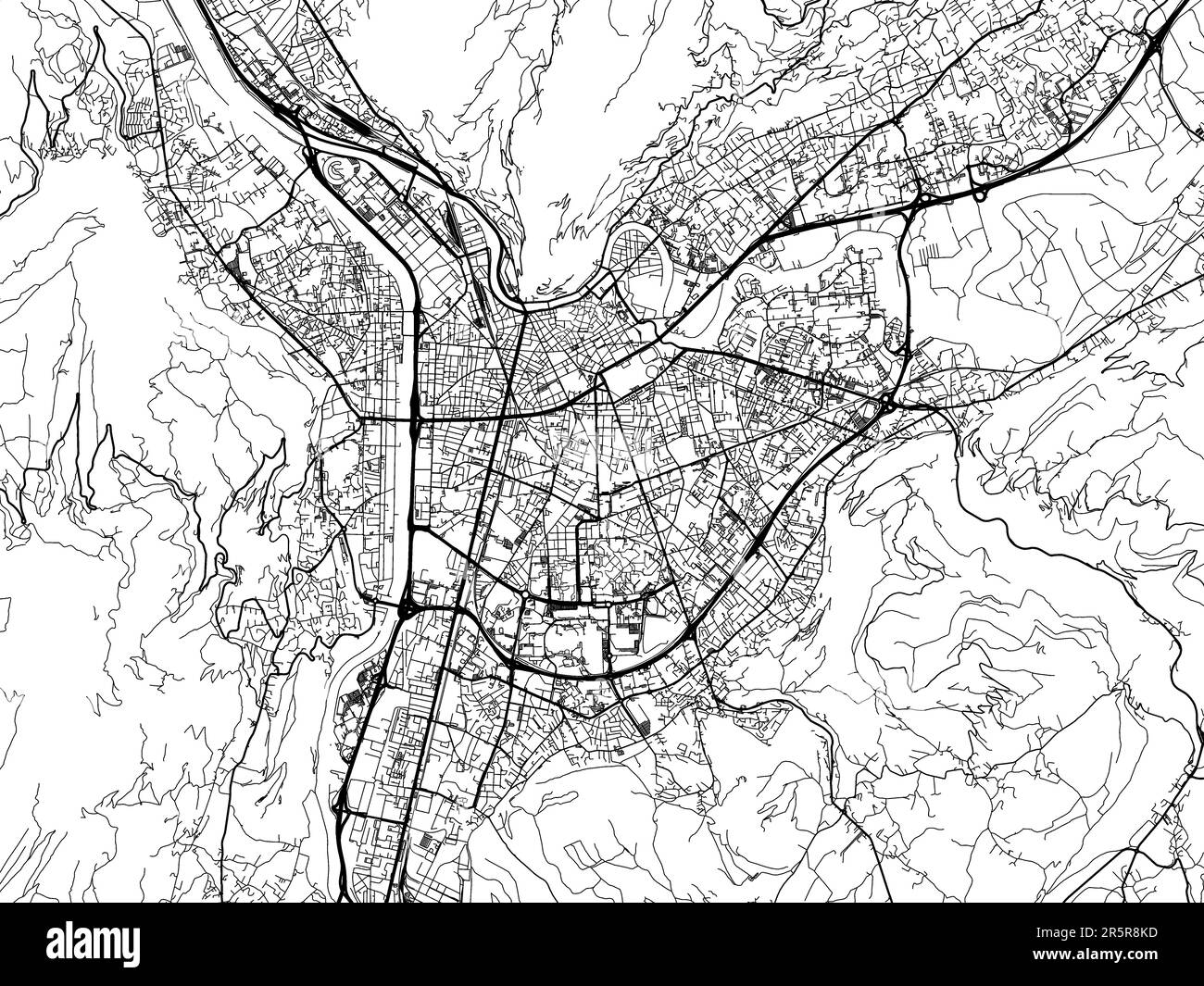 Road map della città di Grenoble in Francia su sfondo bianco. Foto Stock