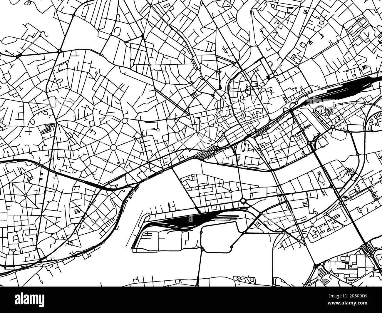 Road map della città di Nantes Centre in Francia su sfondo bianco. Foto Stock