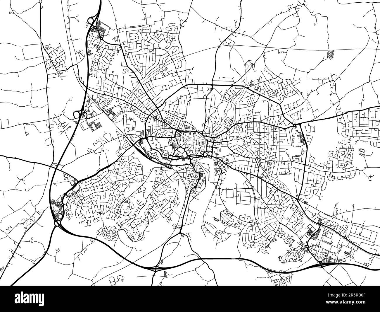 Road map della città di Ipswich nel Regno Unito su sfondo bianco. Foto Stock