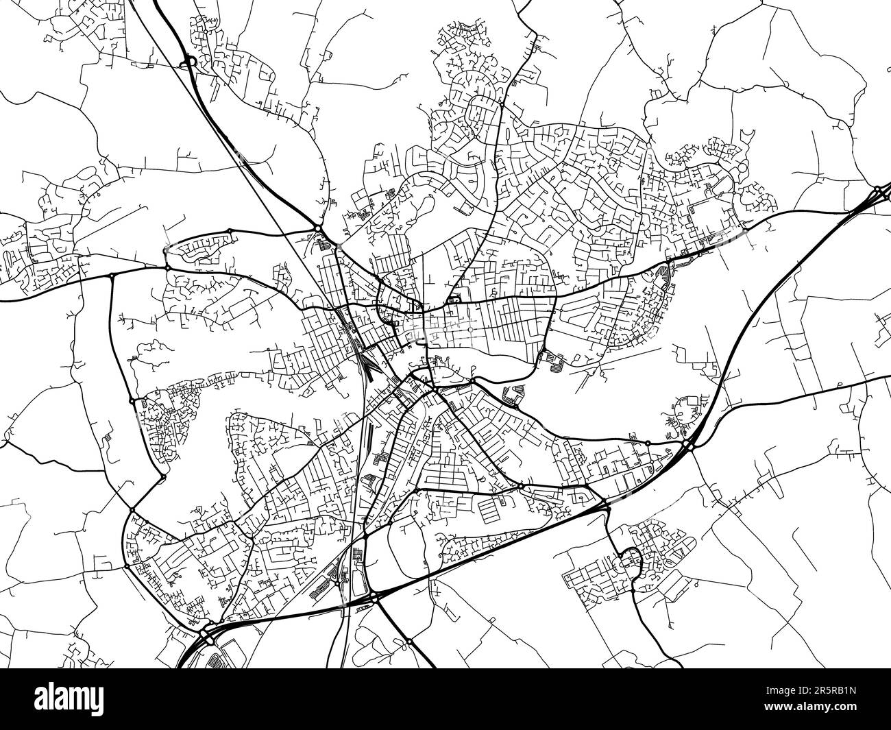 Road map della città di Bedford nel Regno Unito su sfondo bianco. Foto Stock