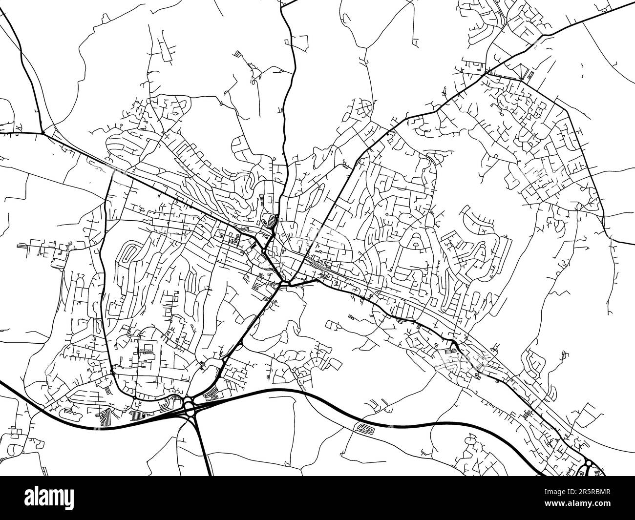 Road map della città di High Wycombe nel Regno Unito su sfondo bianco. Foto Stock