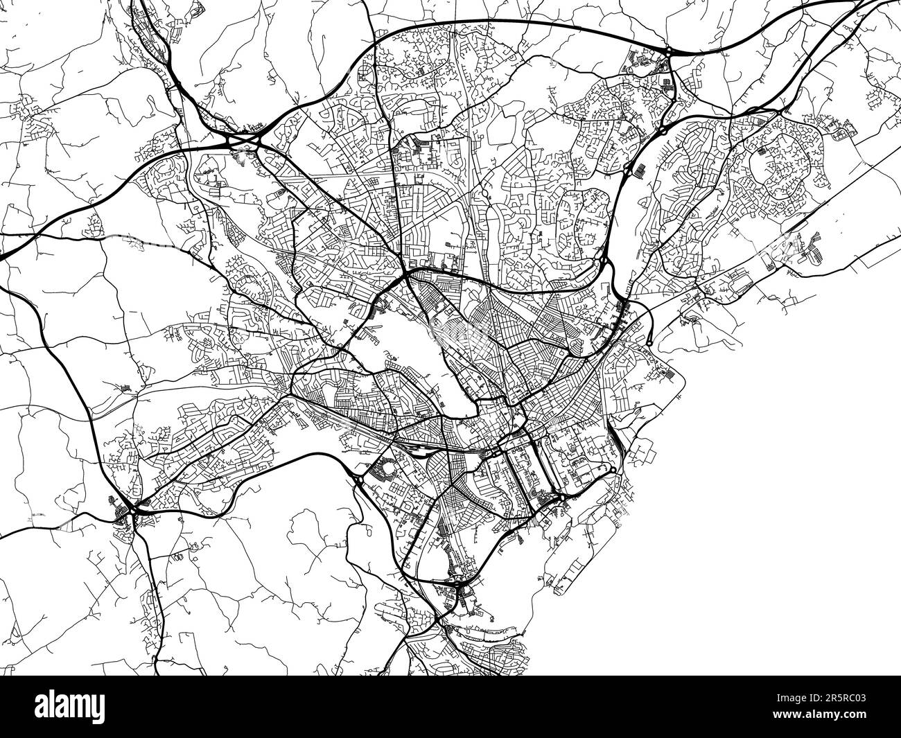 Road map della città di Cardiff nel Regno Unito su sfondo bianco. Foto Stock