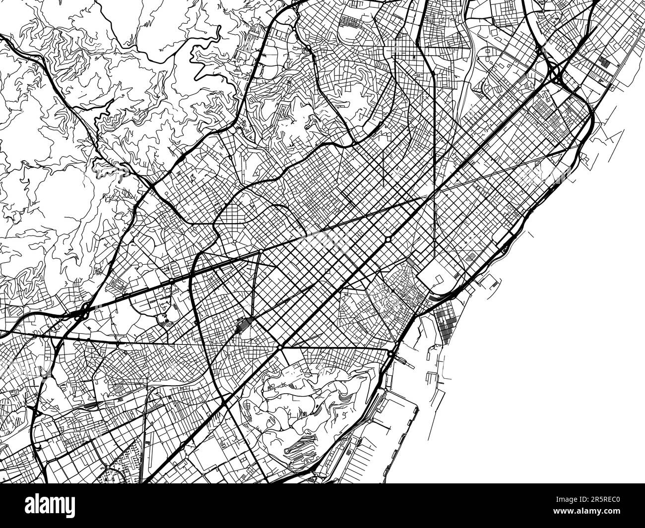 Mappa stradale vettoriale della città di Barcellona in Spagna su sfondo bianco. Foto Stock