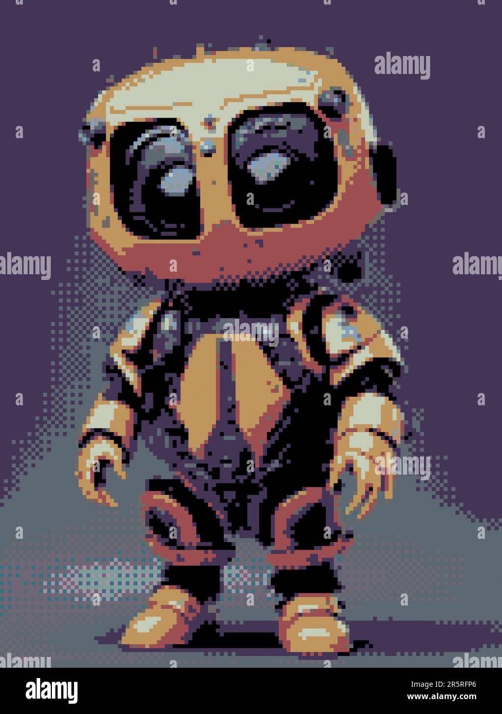 Carattere robot in stile pixel art. Illustrazione a colori per la progettazione Foto Stock