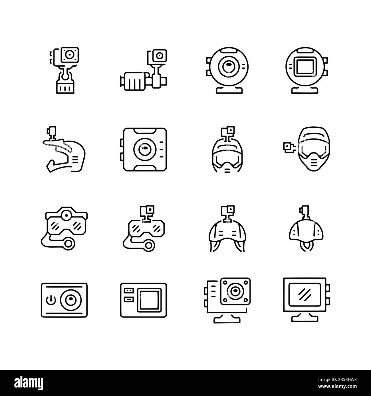 Icone Action camera impostate. Delineare insieme di icone vettoriali di Action camera per il web design isolato Illustrazione Vettoriale