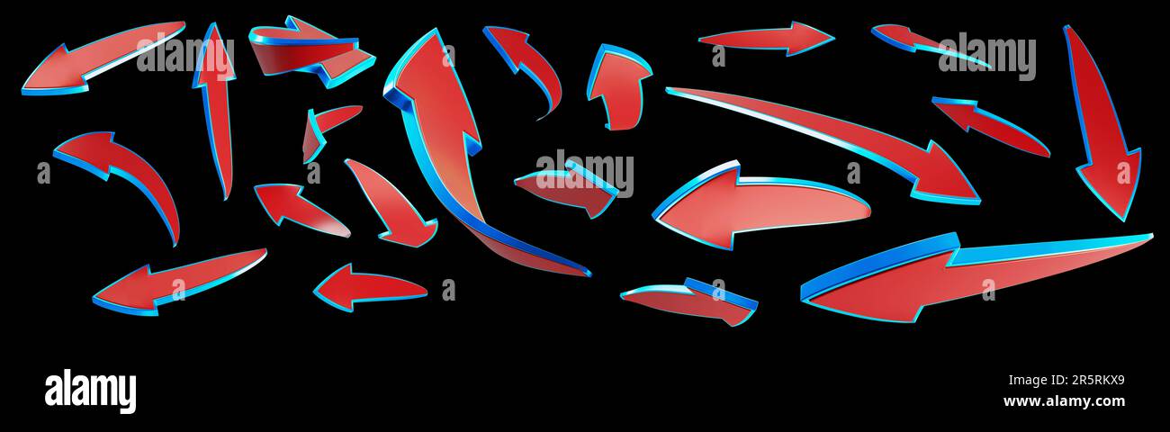 3D frecce rosse con bordi ciano/azzurro per la progettazione delle miniature / modelli / Annunci / Arte / animazioni e filmati Foto Stock